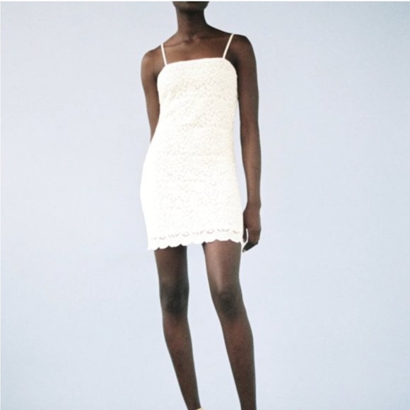 Zara Dresses & Skirts - Zara Creme Laced Dress With Adjustable Straps & Fully Lined Size Medium